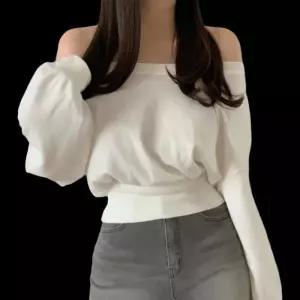 [옷자락]여자 슬림핏 오프숄더 허리밴딩 가오리핏 맨투맨