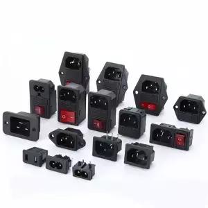 IEC320 C14 전기 AC 소켓 3 핀 빨간색 LED 250V 로커 스위치 10A 퓨즈 암 수 입구 플러그 커넥터 2 마운트