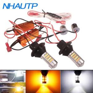 NHAUTP 2Pcs P21W LED Canbus 전구 오류  자동차 DRL  방향 지시등 듀얼 색상 1156 BA15S T20 램프