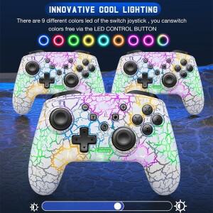 호환 6축 자이로스코프 듀얼 진동 RGB 무선 게임패드  LED 크랙 프로세스  닌텐도 스위치 TV 박스 PS3 PC