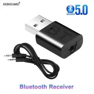 USB 블루투스 5.0 수신기 무선 어댑터 PC 용 3.5mm AUX 잭 자동차 음악 스테레오 오디오 TV 헤드폰