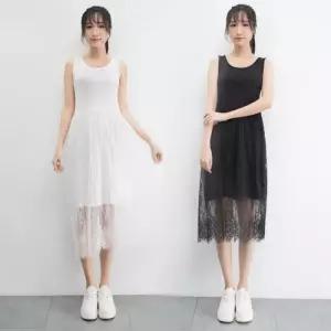 [옷자락]여자 무지 레이스 민소매 레이어드 미니 원피스