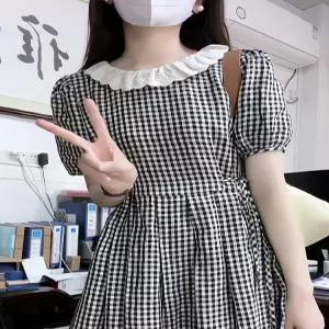 체크 원피스 바캉스 하객 빅사이즈 루즈핏 프릴
