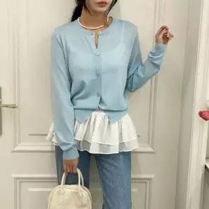 [옷자락]여자 레이온 나시티 긴팔 라운드넥 가디건 세트