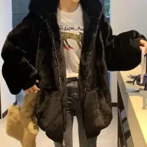 크롭자켓 페이크 밍크퍼 후드 집업 오버핏 캐주얼 데일리 학생