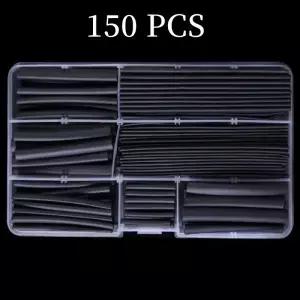 150 PCS 블랙 박스형 2 1 배 수축 열 슬리브 세트 내열성 튜브 와이어 절연 폴리올레핀 DIY 키트