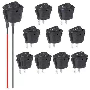 12V 원형 로커 스위치 AC 6A/250V 10A/125V SPST 2핀 2단계 온오프 토글 자동차 보트 RV 블랙