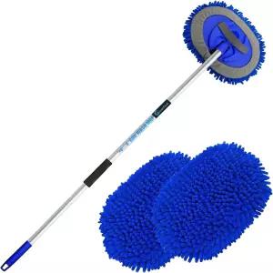 GreatCool 62인치 카세시 브러시 대걸레 키트 긴 손잡이 2인1 셰닐 마이크로화이버 스펀지 미트 청소용