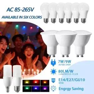 2개 LED 컬러 전구 램프 AC 220V 110V E14 E27 GU10 빨강 초록 파랑 노랑 주황 보라색 조명 가정 현관용