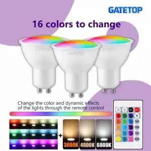 1-10PCS GU10 RGB LED 스포트라이트 6W 전구 24키 리모컨 조광 가능 110V AC220V 침실 거실용 컬러풀 램프