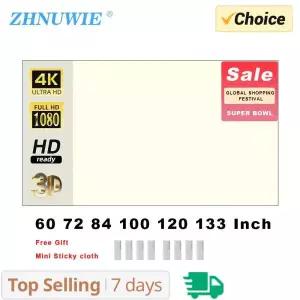 호환ZHNUWIE 프로젝터 스크린 흰색 그리드 안티 라이트 16:9 60 72 84 100 120 133 홈 시어터 용 반사 천