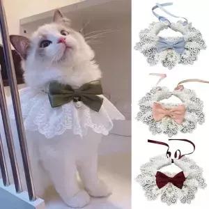 애완동물 스카프 액세서리 고양이 목걸이 강아지 침 흡수 타월 넥타이 진주 칼라 레이스 리본 스트링 비브