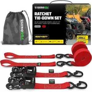 Rhino USA 래칫 스트랩 헤비 듀티 키트 2팩 - 1.6인치 x 8피트 최소 브레이크 강도 5 000 트럭 ATV UTV