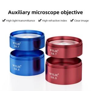 WYLIE 쌍안 삼안 스테레오 현미경 바로우 렌즈용 보조 대물 렌즈 블루 레드 0.5X 0.7X