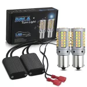 2PCS LED Canbus 전구 1156 P21W BA15S PY21W BAU15S 7440 W21W T20 자동차 DRL 회전 신호 듀얼 모드