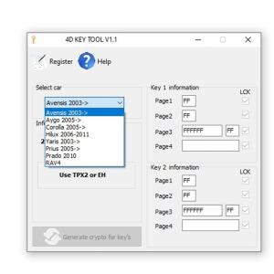 Toyota 4D Key Tool V1.1용 IMMO 2005 2010 이모빌라이저 수리 소프트웨어 및 모터 ECU 유틸리티와 동기화.