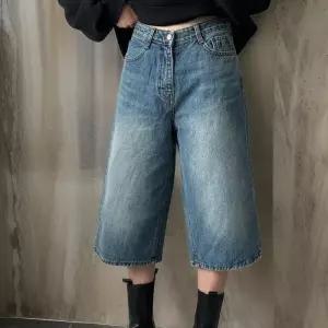 [옷자락]여자 워싱 와이드핏 칠부 논스판 청반바지