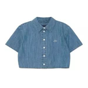 리 Lee 우먼 숏 크롭 데님 반팔 셔츠 인디고 미듐 LEE1889