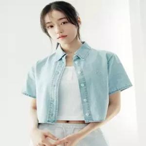 리 Lee 우먼 숏 크롭 데님 반팔 셔츠 인디고 라이트 LEE1889