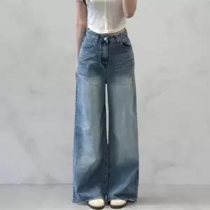[옷자락]여성 맥시 와이드 컷팅 플레어 워싱 연청 통 청바지