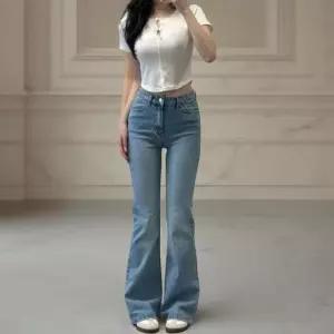 [옷자락]여성 여름 데님 스판 슬림핏 연청 부츠컷 워싱 청바지