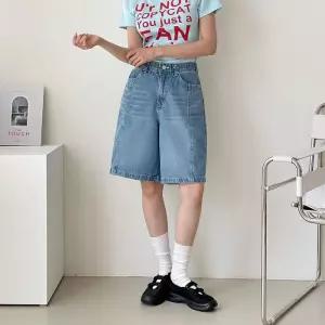 [옷자락]여자 절개 속밴딩 캣워싱 와이드 버뮤다 회색 청반바지