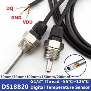 DS18B20 디지털 온도 센서 G1/2 스레드 프로브 직경  8mm PVC 3 코어 와이어 SUS304 스테인레스 스틸 쉘 L3