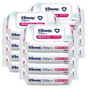 크리넥스 안심물티슈 손 소독티슈 항균 물티슈 60매x12