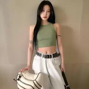 [옷자락]여자 슬림핏 탄탄코튼 라운드넥 골지 나시티