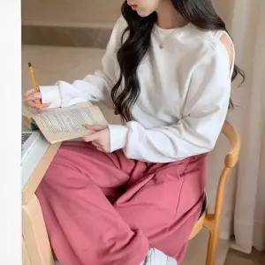 [옷자락]여성 어깨트임 숏 시보리 오버핏 맨투맨