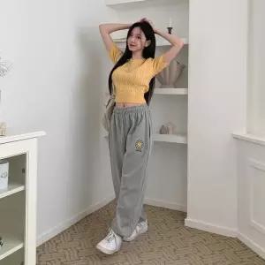 [옷자락]여성용 꽃자수 무지 조거팬츠 밴딩 캐주얼