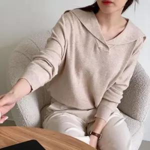 [옷자락]여자 세라카라넥 파스텔 패턴 오버핏 봄 긴팔 니트