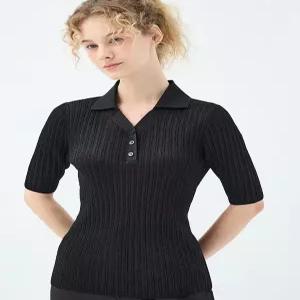 [유닛]글리터 오픈 카라 페리윙클 폴로넥 풀오버 (UFKKPN320N-BLACK)