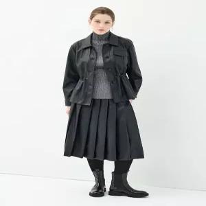 [유닛]페이크 레더 플리츠 카멜리아 스커트 (UFKWBS386N-BLACK)