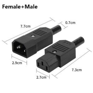 IEC 직선 케이블 플러그 커넥터  블랙 암수 재배선 전원 3 핀 AC 소켓  C13  10A  250V