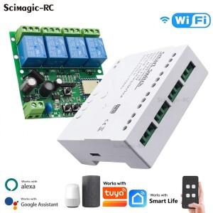 4채널 와이파이 릴레이 스마트 무선 스위치 모듈 7-32V 85-250V 220V 110V 2200W RF433 4방향 수신기 TUYA