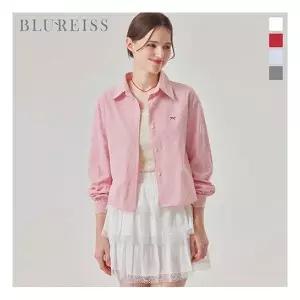 블루레이스 리본자수 카라 줄지 크롭 블라우스 B6S1BL55011276518