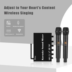 무선 마이크가 포함된 HDMI 노래방 사운드 믹서 광학(Toslink), AUX가 시스템, BluetoothV5.0 지원