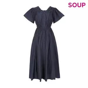 [숲][SOUP] 셔링 브이넥 허리밴딩 버튼 롱 원피스 (OA5OPT6)