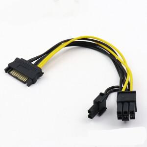 15핀 SATA 수-8핀(6+2) PCI-e 전원 공급 장치 케이블 그래픽 비디오 카드용 Express 어댑터 8인치