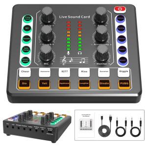 DJ 믹서 라이브 사운드 카드 효과 및 보이스 체인저를 갖춘 오디오 인터페이스, 스트리밍/팟캐스팅/게임에