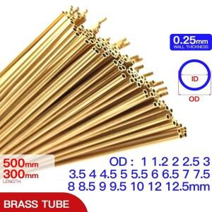 황동 파이프 0.25mm 벽 두께 1-12.5mm OD 튜브 300 500mm 길이 직선 구리 얇은 미니 소형 소형 직경