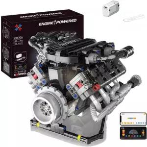 모터와 함께 작동하는 V8 엔진 조립 키트 715+pcs 직접 보이는 APP 제어 미니 모델 8기통 투명 설계 자동차