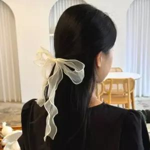 아이보리 머리묶기 쉬폰 리본 헤어끈 여자 헤어액세서리 올림머리용 리본머리끈