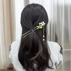 한복 올림머리 장식 진주꽃 U자형 뒤꽂이 헤어핀 전통 머리꽂이 U자비녀 한복머리장식