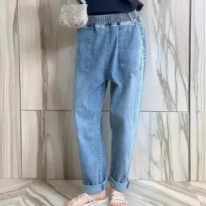 [옷자락]여자 연청 배기진 키큰녀 밴딩 봄여름 청바지