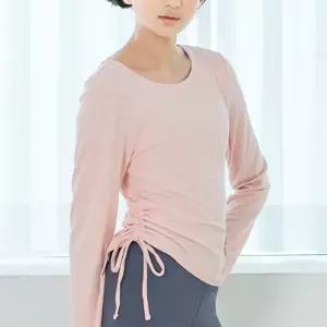 요가피기 YP50221셔링 디테일 골지 롱 슬리브_블루밍핑크 - 블루밍핑크