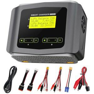LIPO 배터리 충전기 대형 스크린 듀얼 RC 방전기 10A 고속 밸런스 1-6S LIHV 리튬 이온 수명 1-15S NICD NIMH PB 스마트 자동차 드론 (그레이)