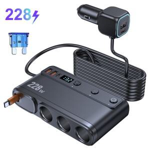 228W 차량용 충전기 어댑터 9 in 1 PD 3 소켓 담배 라이터 분배기 독립 스위치 12V 24V 고속