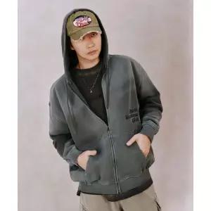 매장정품 BUCKAROO [이동휘 PICK]오버핏 빈티지 자수로고 후드 집업 멜란지 블루